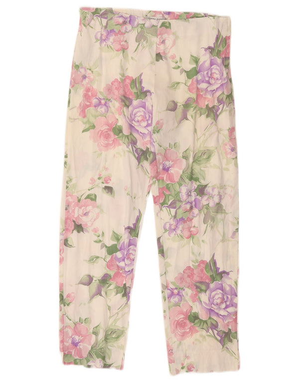 Calça cortada feminina vintage IT 44 médio W28 L25 algodão floral branco