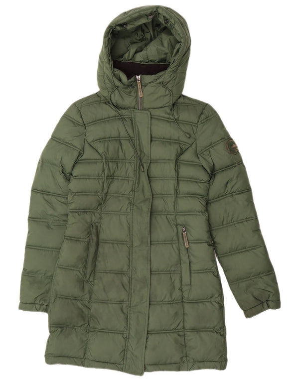 Casaco acolchoado com capuz feminino Superdry UK 6 XS verde poliéster