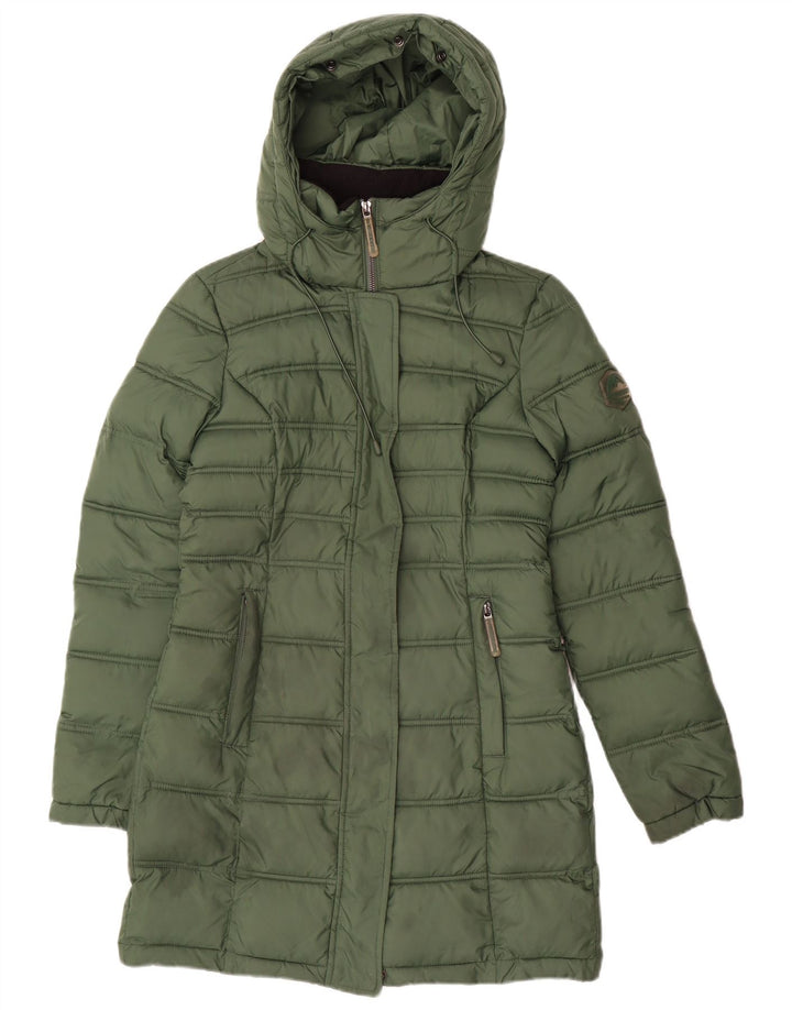 Casaco acolchoado com capuz feminino Superdry UK 6 XS verde poliéster