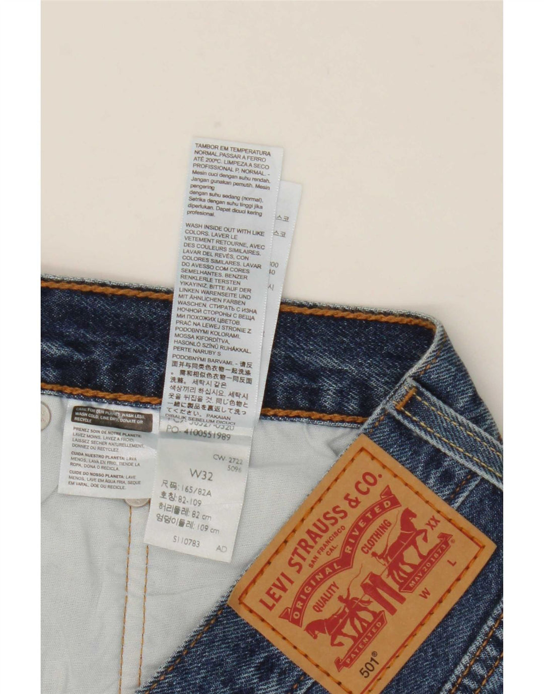 Shorts jeans feminino Levi's 501 desgastado W32 grande algodão azul