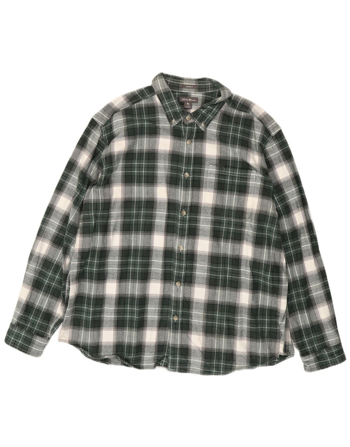 EDDIE BAUER Camisa masculina de flanela com ajuste relaxado XL verde algodão xadrez