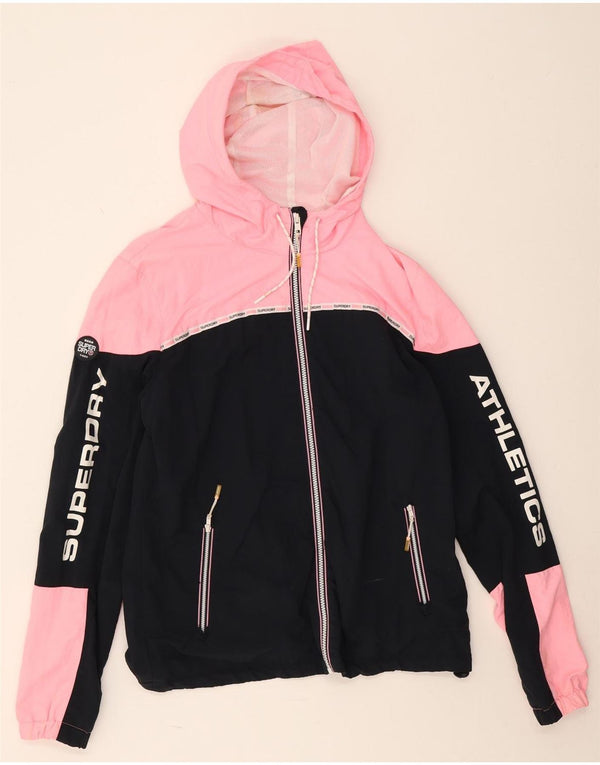 Jaqueta de chuva feminina Superdry com capuz gráfico UK 18 XL preto colorblock nylon