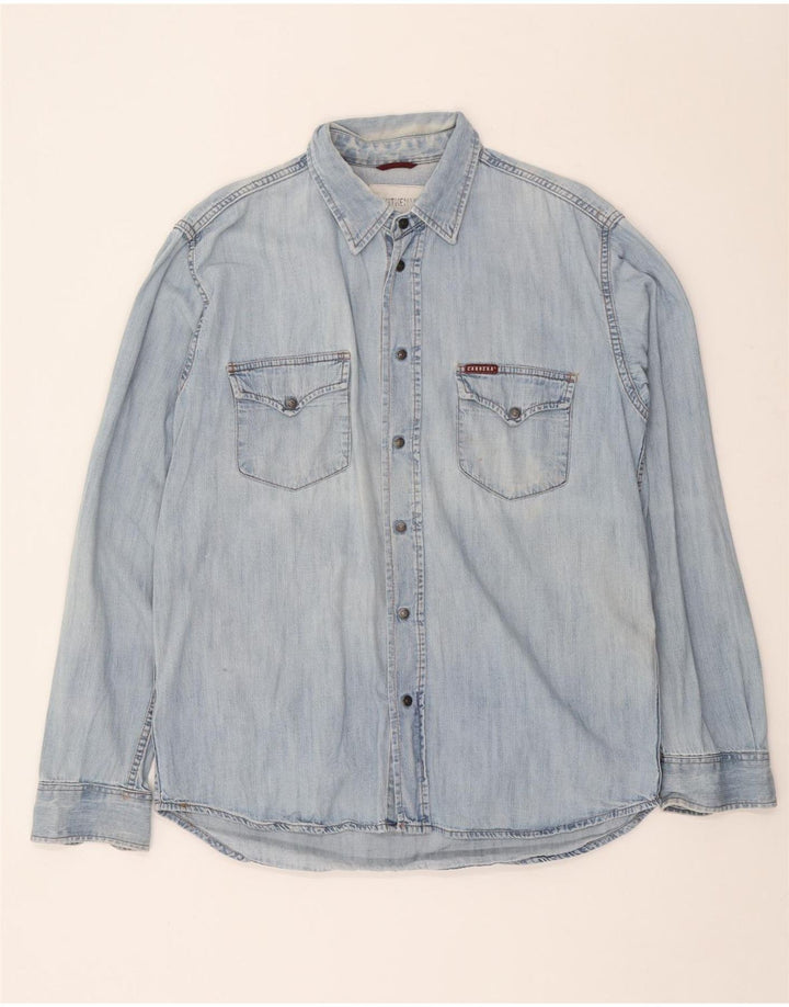 Camisa jeans masculina Carrera grande algodão azul