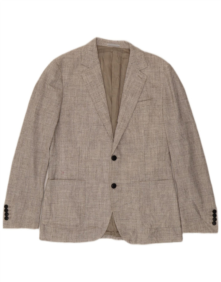 Jaqueta blazer masculina Reiss com 2 botões UK 40 poliéster xadrez cinza grande