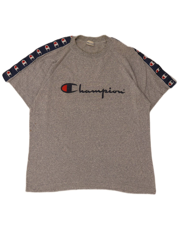 Camiseta masculina estampada Champion grande algodão colorblock cinza
