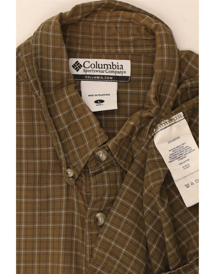 Columbia Camisa masculina de manga curta grande algodão xadrez cáqui