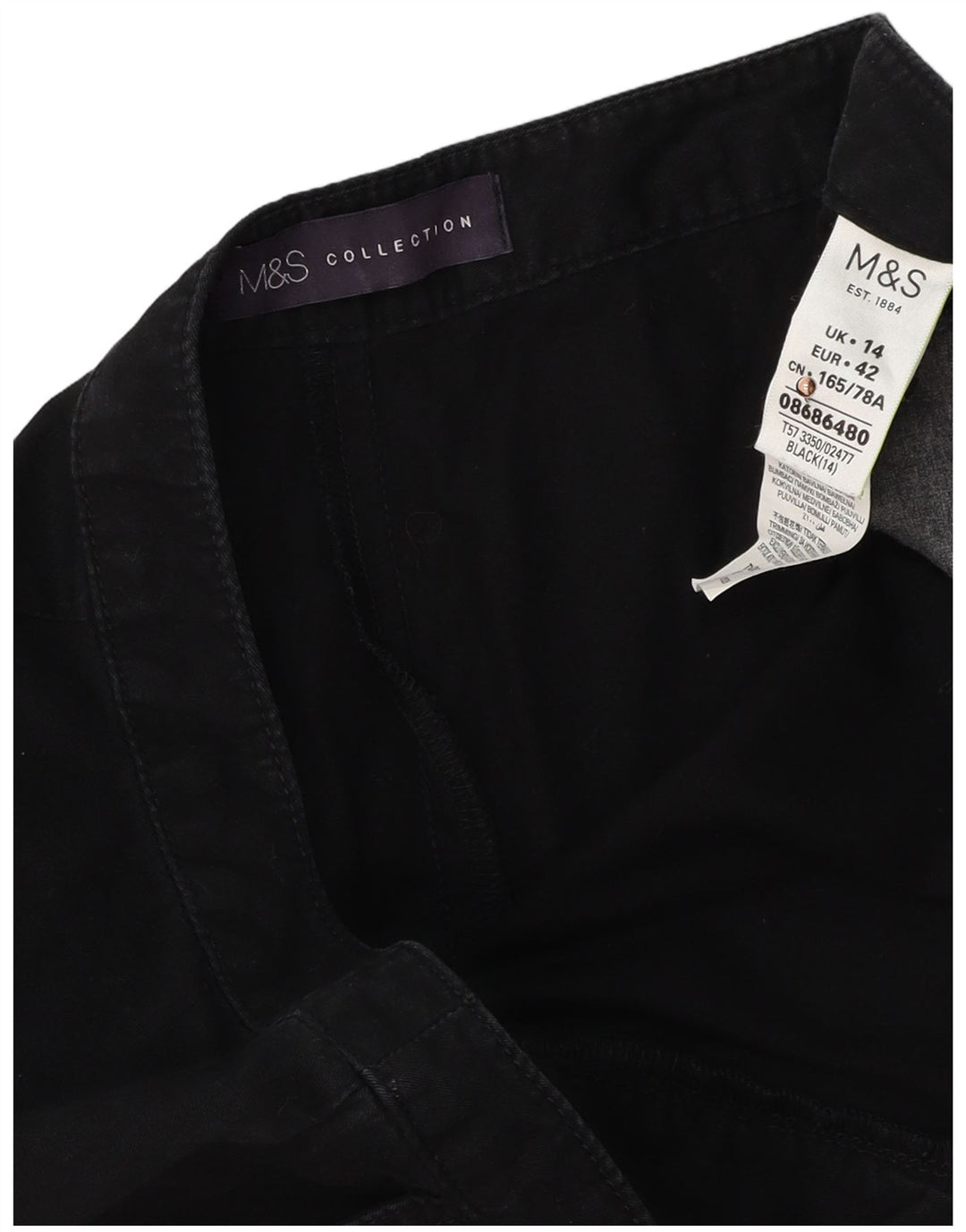 Shorts chino feminino MARKS & SPENCER UK 14 grande W34 algodão preto