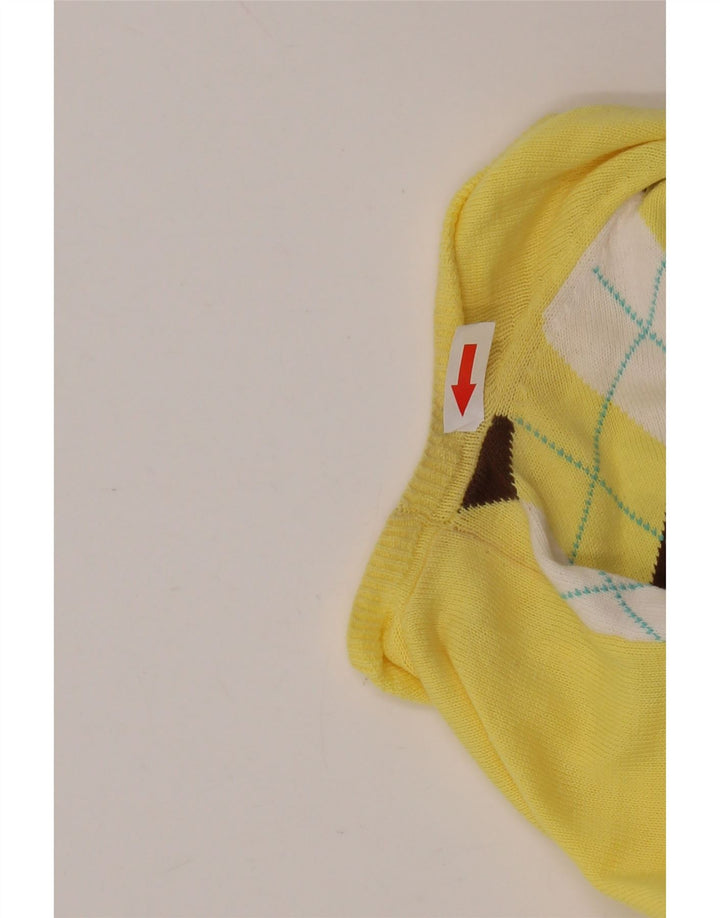Suéter feminino J. CREW com decote em V UK 12 Médio Amarelo Argyle/Diamante