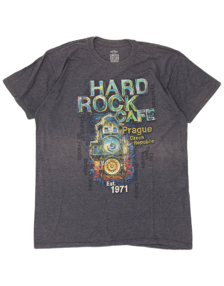Camiseta masculina Hard Rock Cafe Praga com estampa gráfica grande algodão cinza