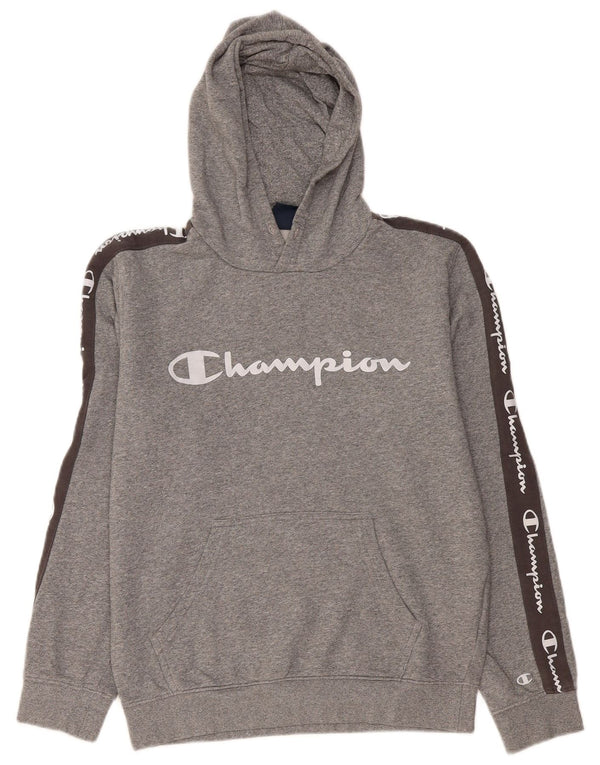 Jumper masculino com capuz gráfico Champion cinza médio algodão colorblock