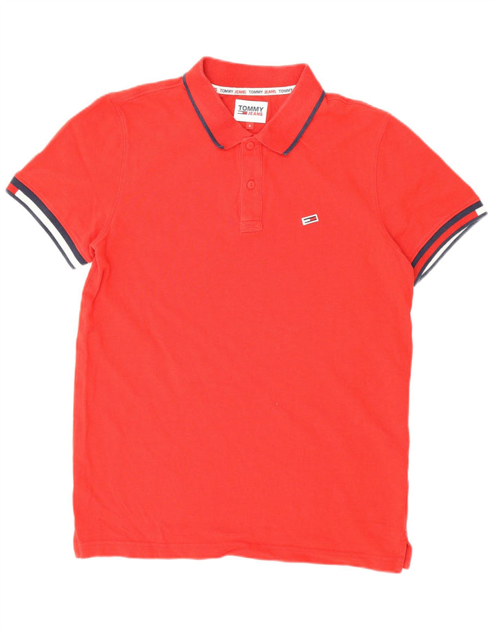 Camisa polo masculina Tommy Hilfiger pequena vermelha de algodão