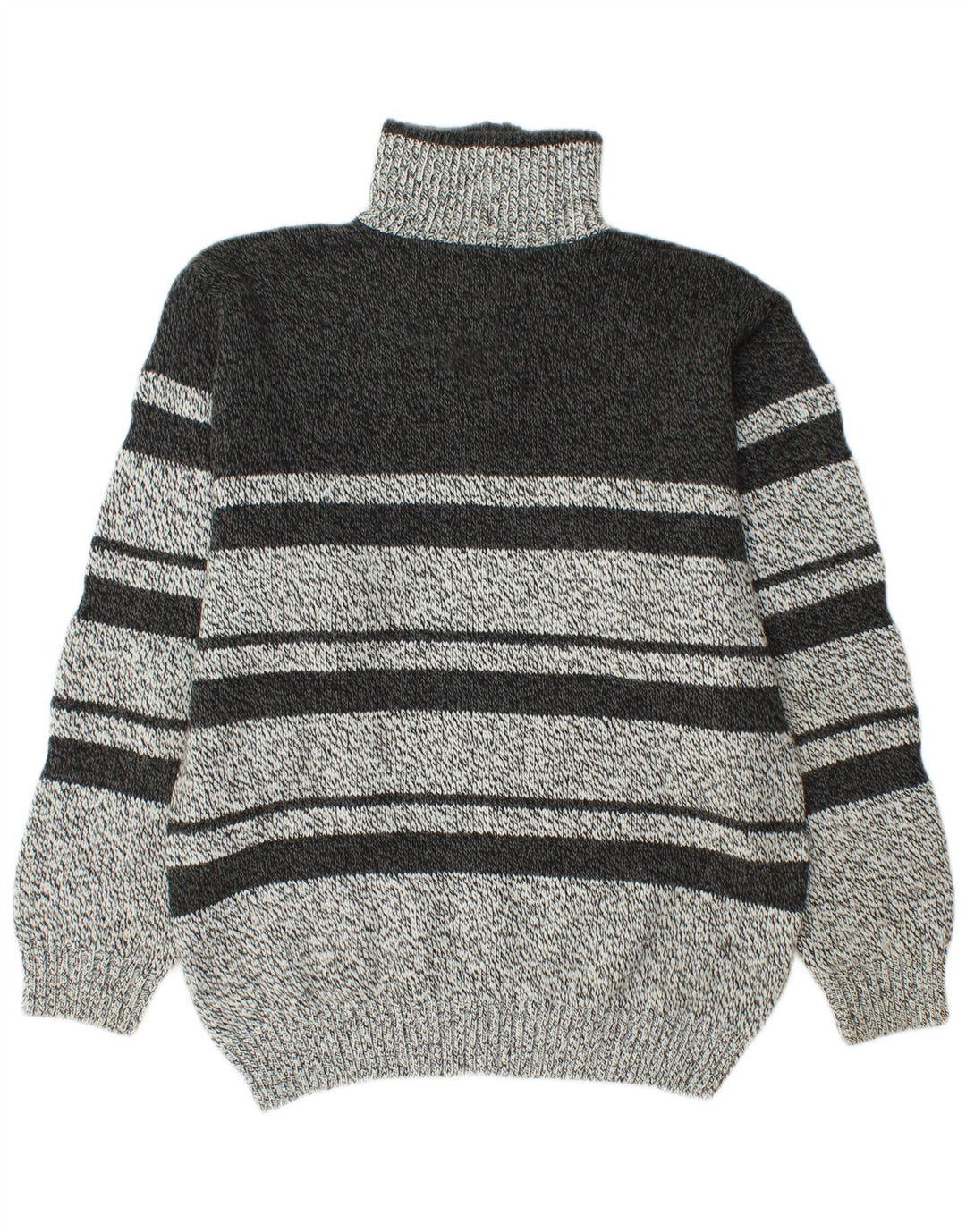 Suéter vintage masculino com zíper e gola em acrílico listrado cinza médio