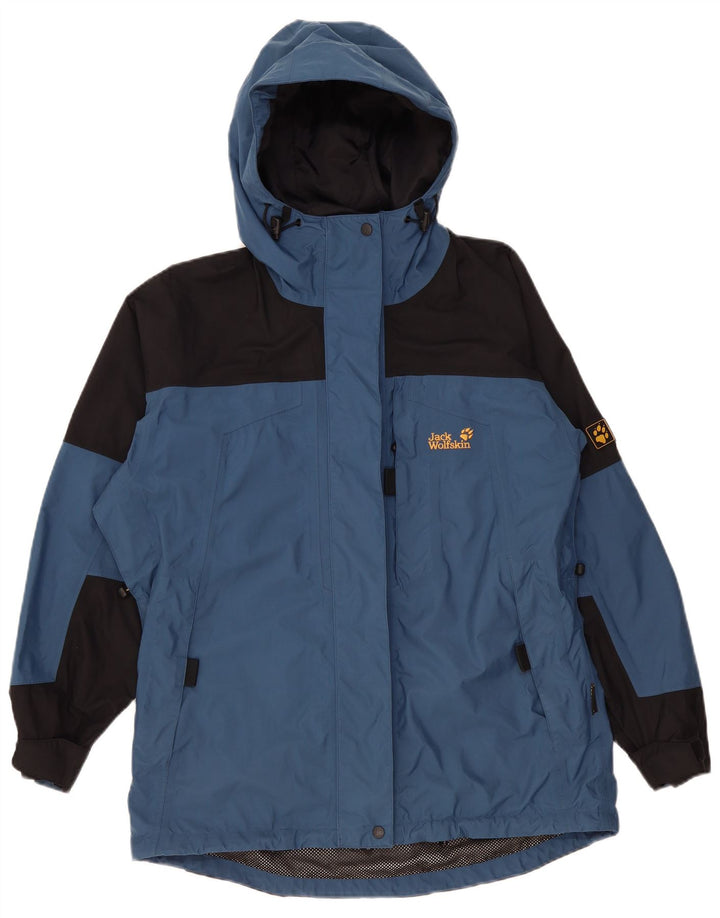 Jaqueta corta-vento feminina com capuz Jack Wolfskin Reino Unido 12 azul médio