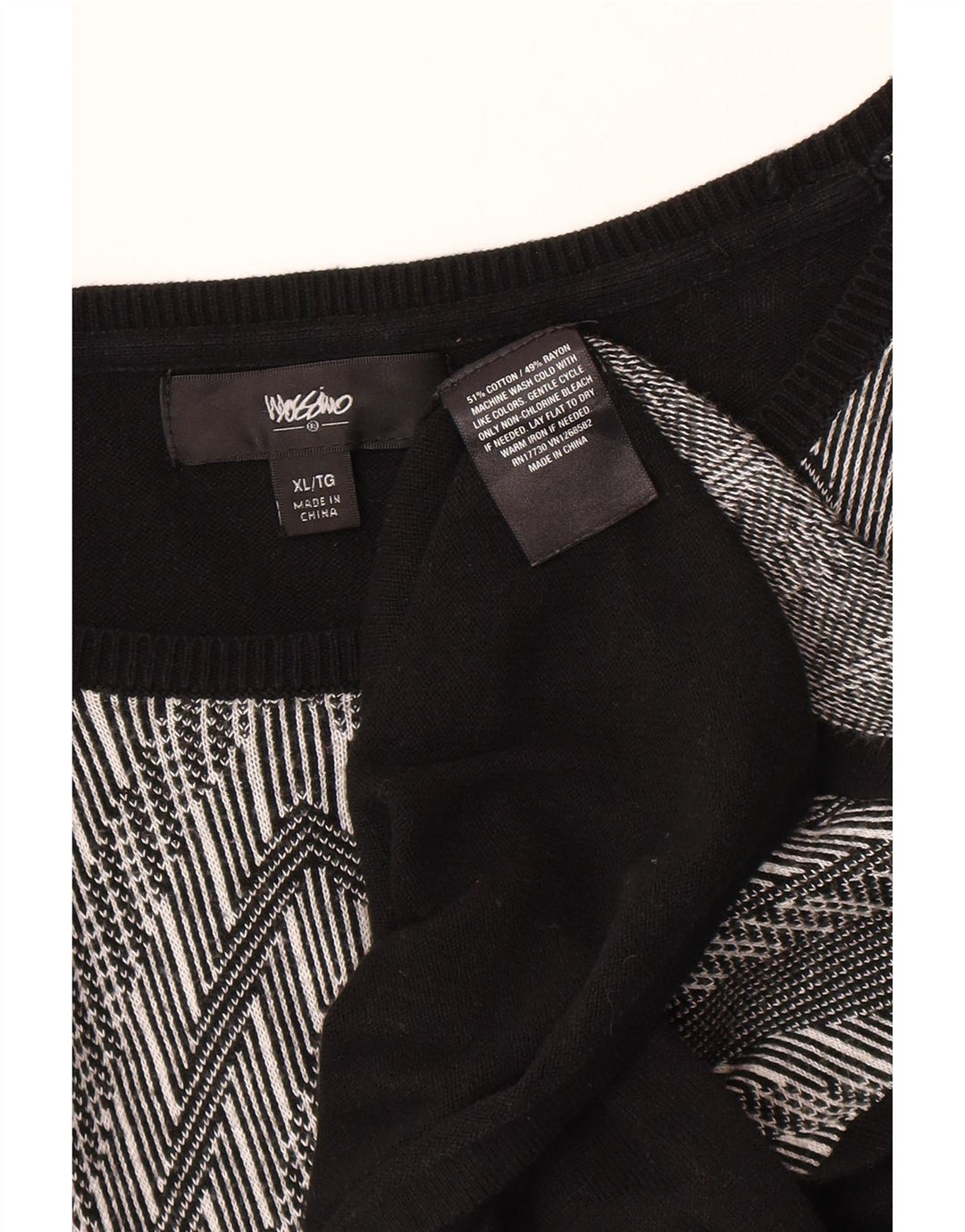 MOSSIMO Womens Jumper Dress UK 18 XL Black Chevron Cotton Vintage Mossimo and Second-Hand Mossimo from Messina Hembry 