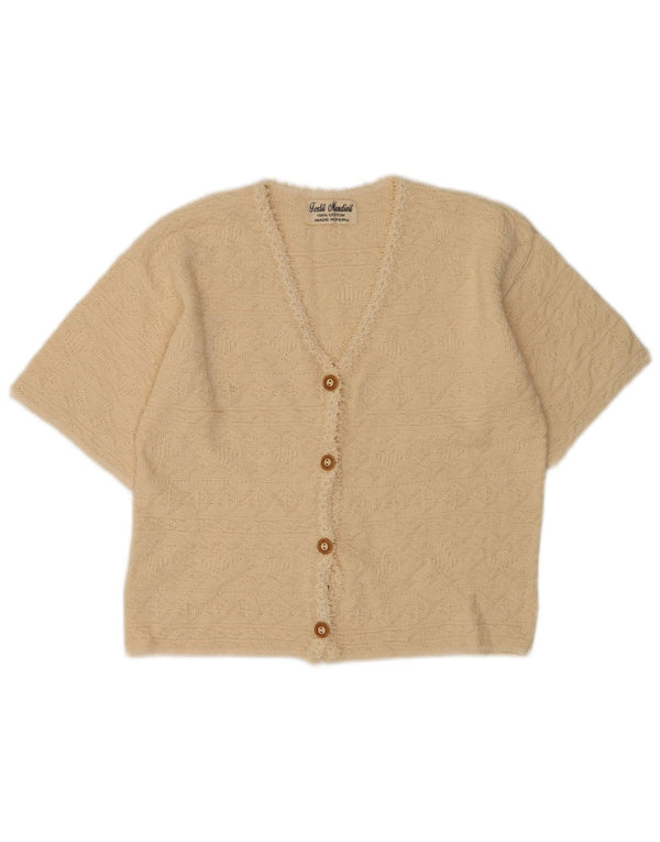 Cardigan feminino vintage de manga curta, top uk 12 algodão bege médio