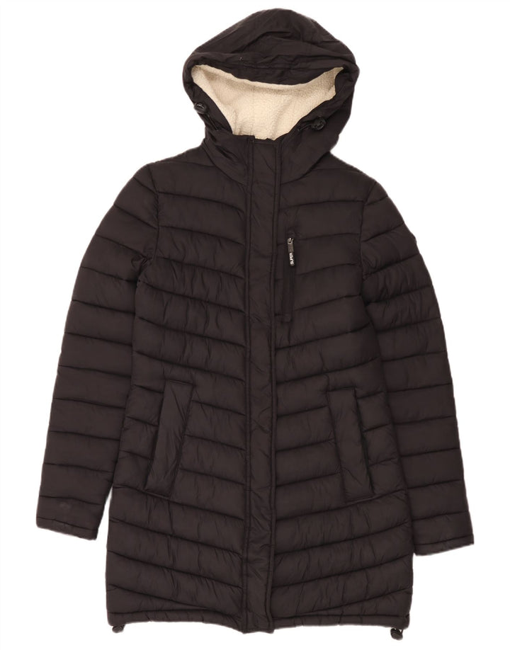 Casaco acolchoado com capuz feminino Superdry UK 10 pequeno nylon preto