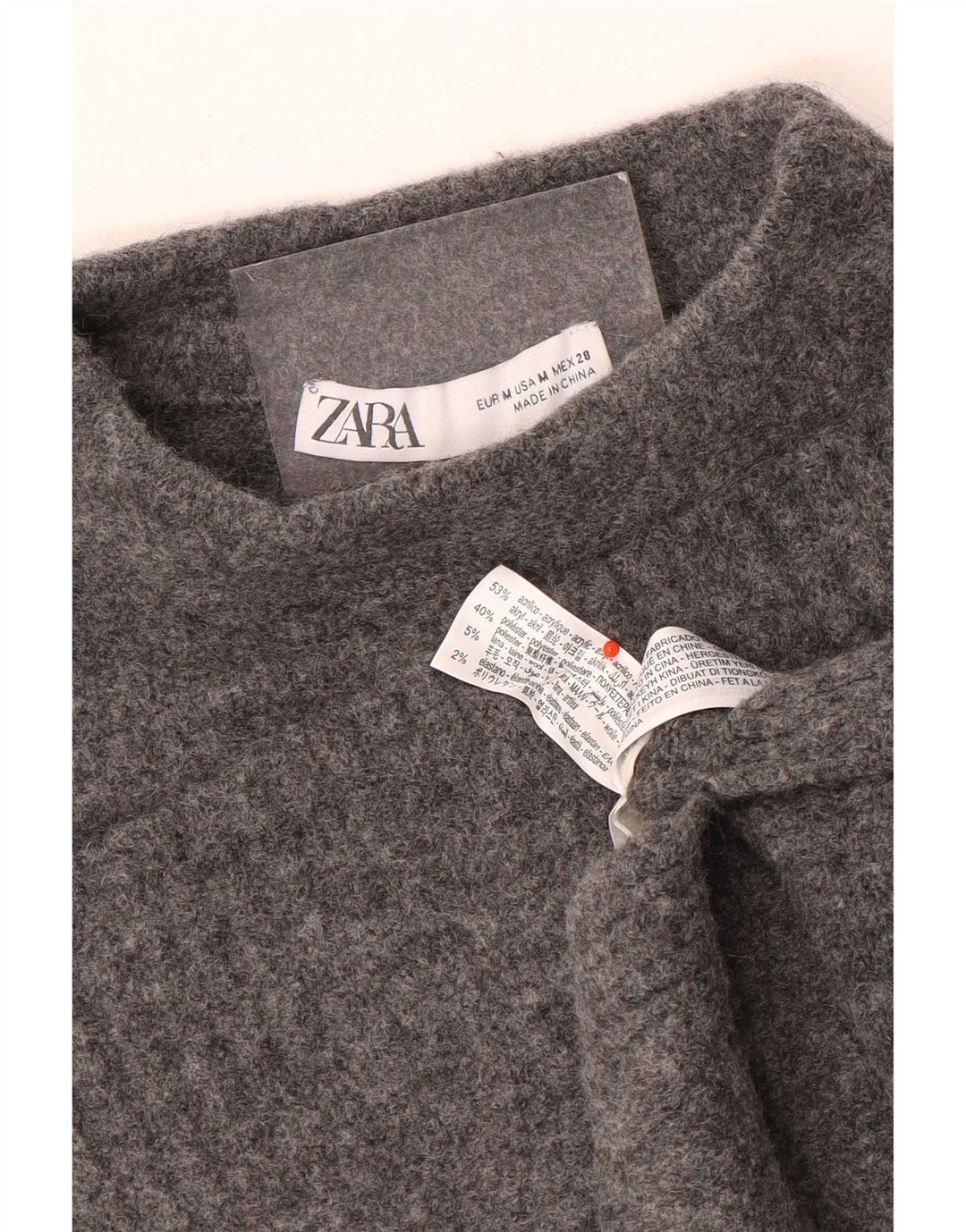 Suéter feminino Zara com gola tartaruga e gola redonda UK 14 cinza médio acrílico