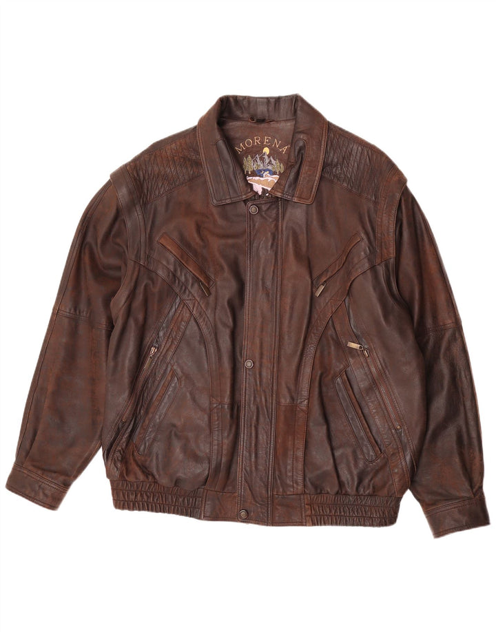 Jaqueta de couro masculina Morena UK 46 3XL couro marrom