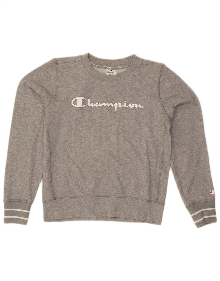 Jumper de moletom gráfico feminino Champion UK 10 pequeno cinza