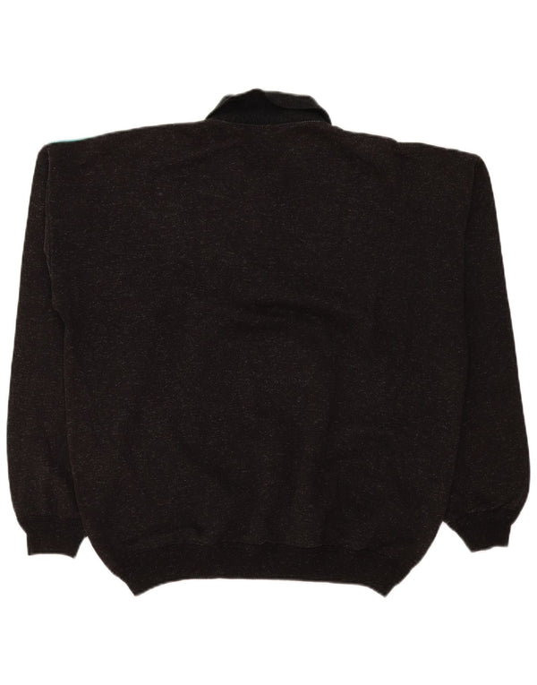 Suéter vintage masculino com gola polo gráfica grande bloco colorido cinza