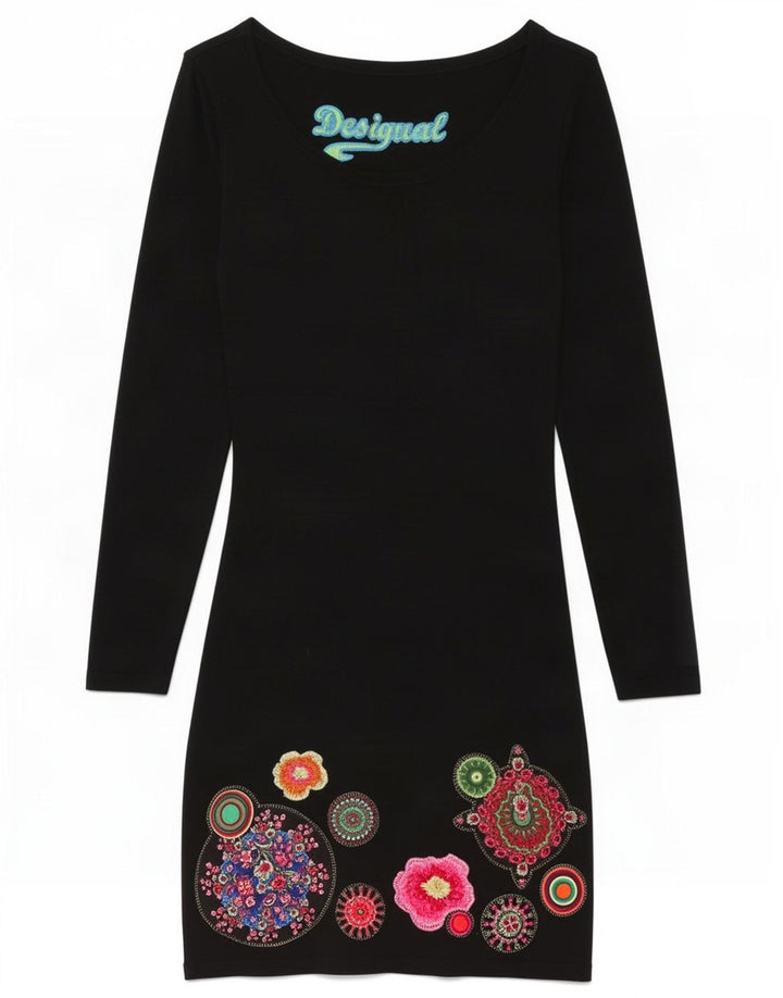 Vestido feminino Desigual com bainha gráfica UK 12 médio preto geométrico