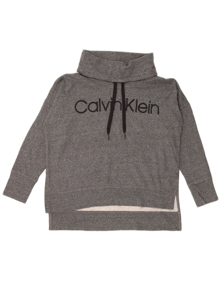 CALVIN KLEIN moletom feminino oversized gráfico jumper UK 14 cinza médio