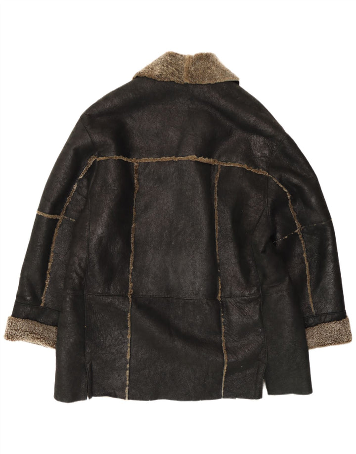 Jaqueta de couro Sherpa masculina vintage IT 54 2XL couro preto