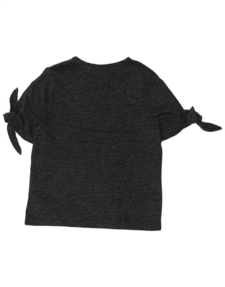 Camiseta feminina Zara UK 12 poliéster manchado cinza médio