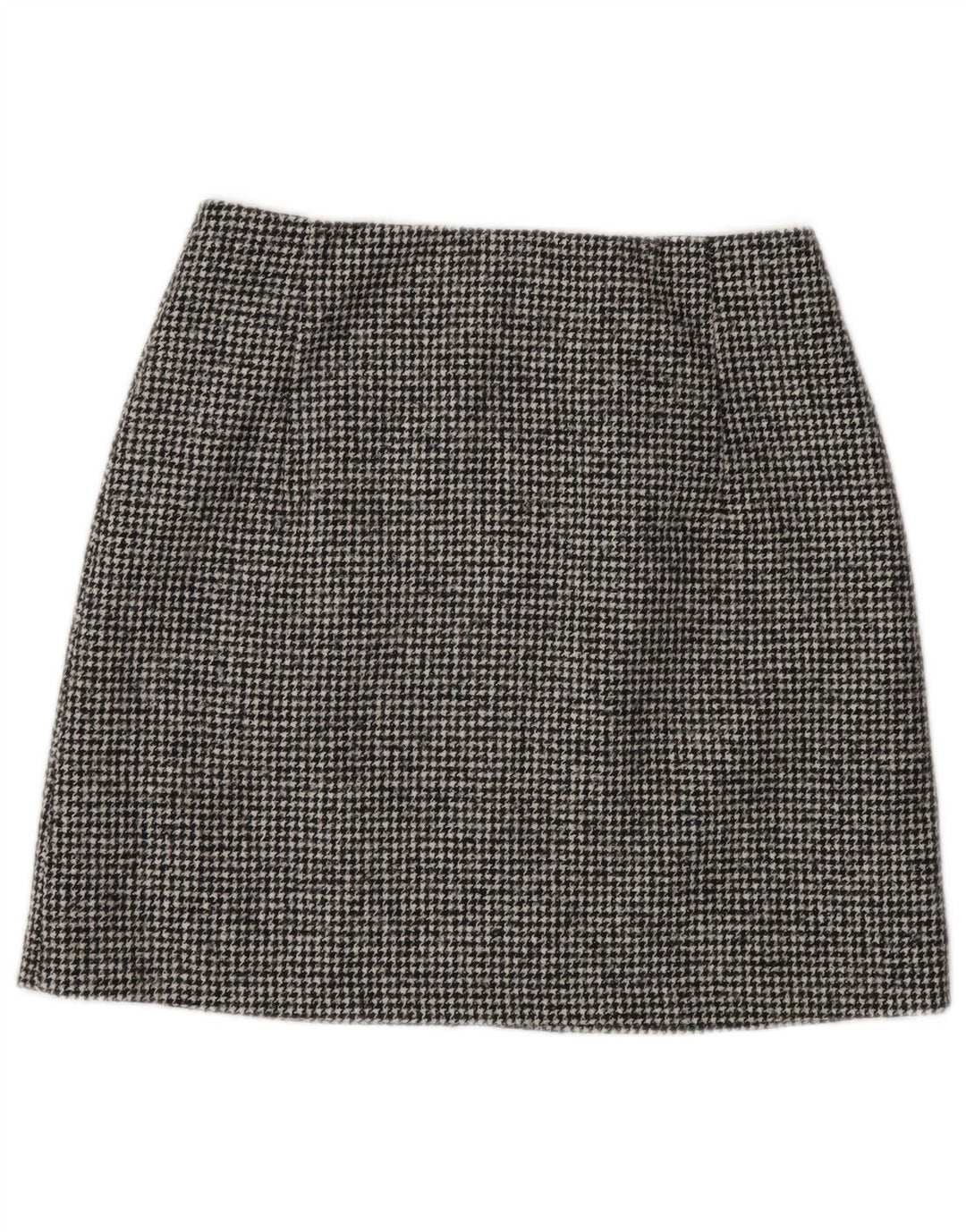 Minissaia feminina Massimo Dutti pequena W26 lã houndstooth preta