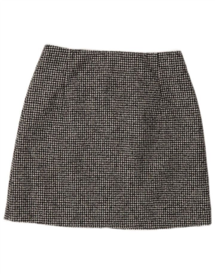 Minissaia feminina Massimo Dutti pequena W26 lã houndstooth preta