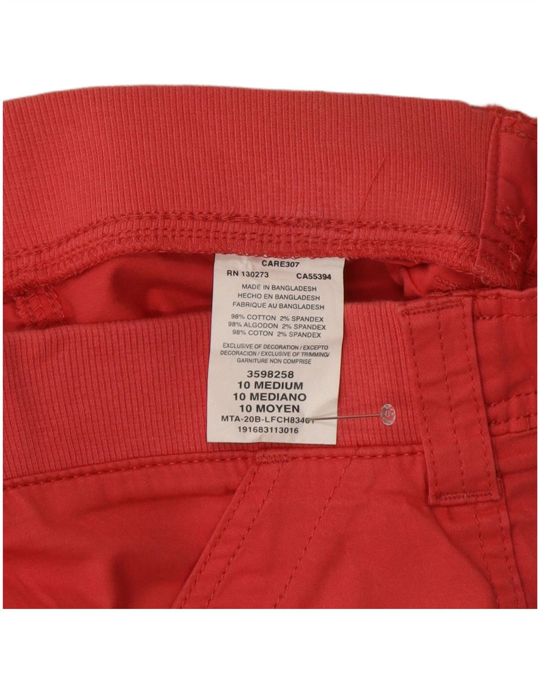 Shorts cargo feminino Lee de cintura média e ajuste relaxado US 10 grandes W32 algodão rosa