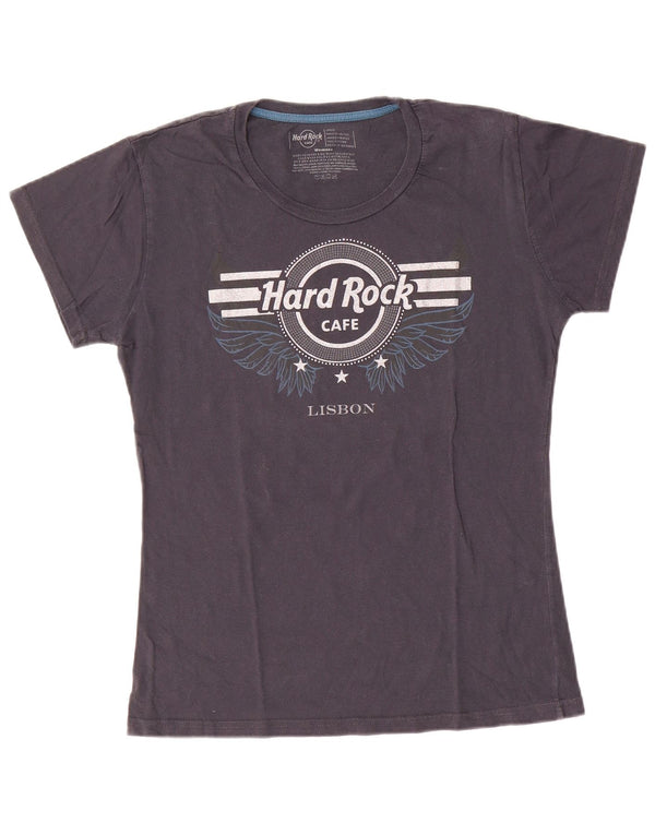Camiseta feminina Hard Rock Cafe Lisboa com estampa gráfica UK 14 grande algodão cinza