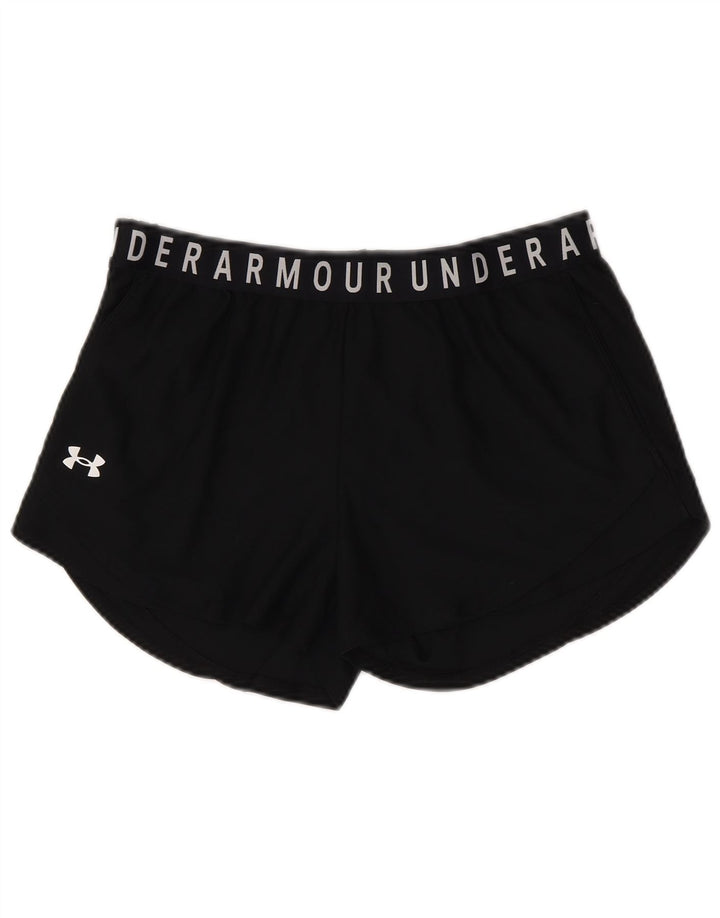 Shorts esportivos femininos Under ARMOUR Heat Gear Graphic UK 14 grandes pretos