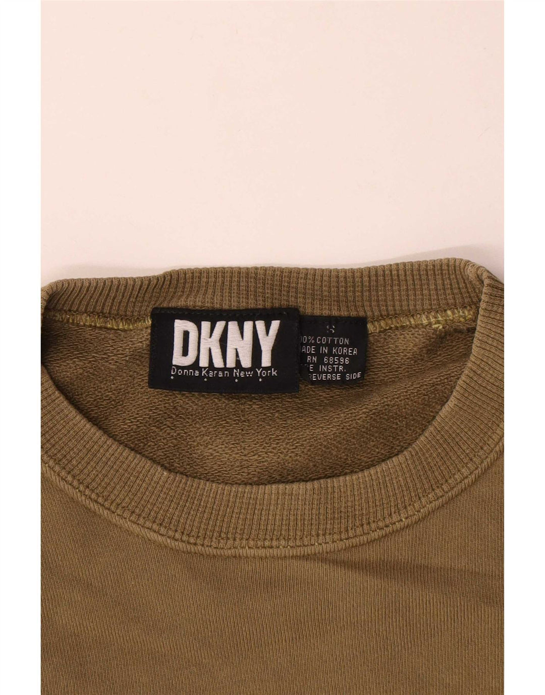 Suéter masculino Dkny de ajuste solto, pequeno, cáqui, algodão