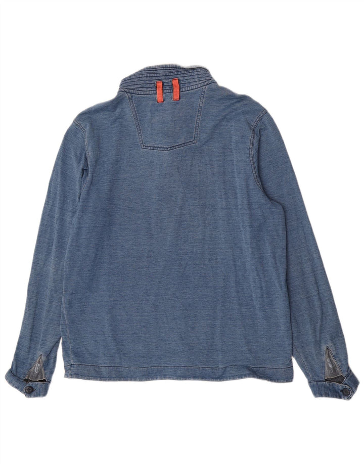 Fat Face Masculino Botão Pescoço Moletom Jumper Grande Algodão Riscas Azul