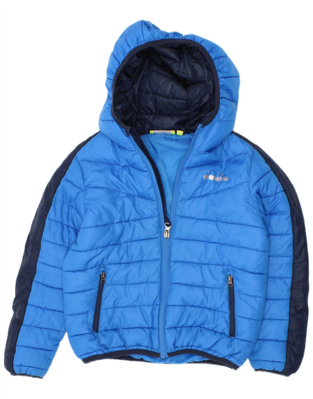 Jaqueta acolchoada com capuz para meninos Diadora 5-6 anos pequeno azul colorblock