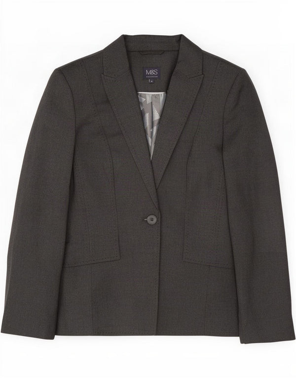 Jaqueta blazer feminina Marks & Spencer com 1 botão Reino Unido 10 poliéster cinza pequeno
