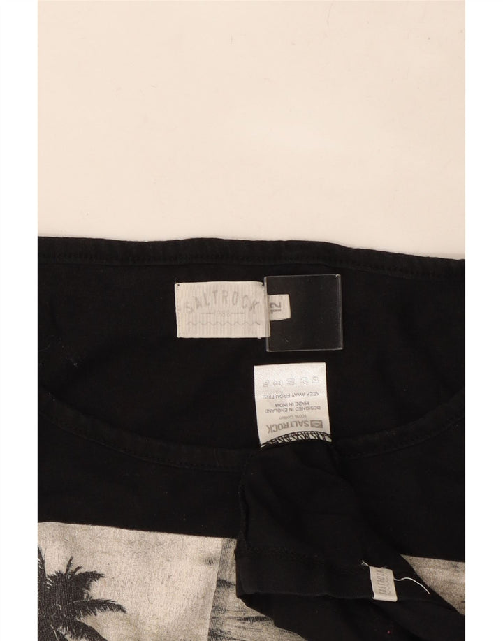 Camiseta feminina com estampa SALTROCK Reino Unido 12 algodão preto médio