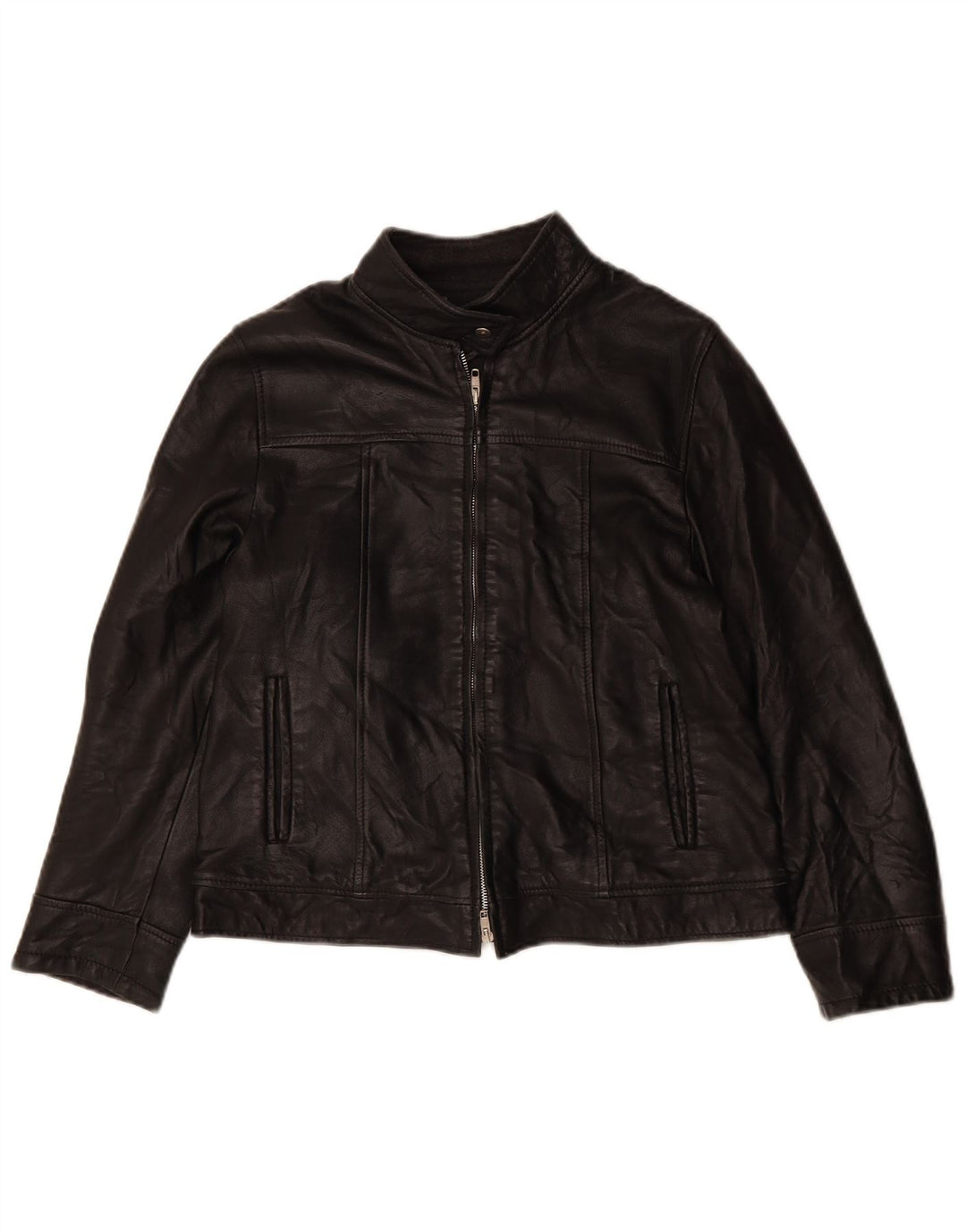 Jaqueta de couro feminina VINTAGE folgada Reino Unido 6 XS couro preto