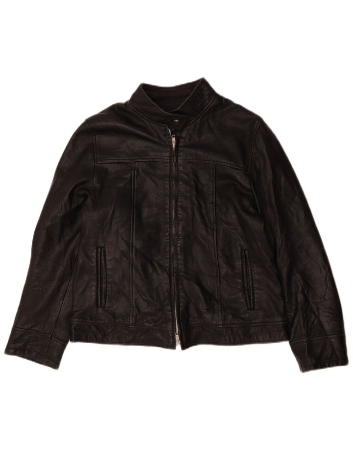 Jaqueta de couro feminina VINTAGE folgada Reino Unido 6 XS couro preto