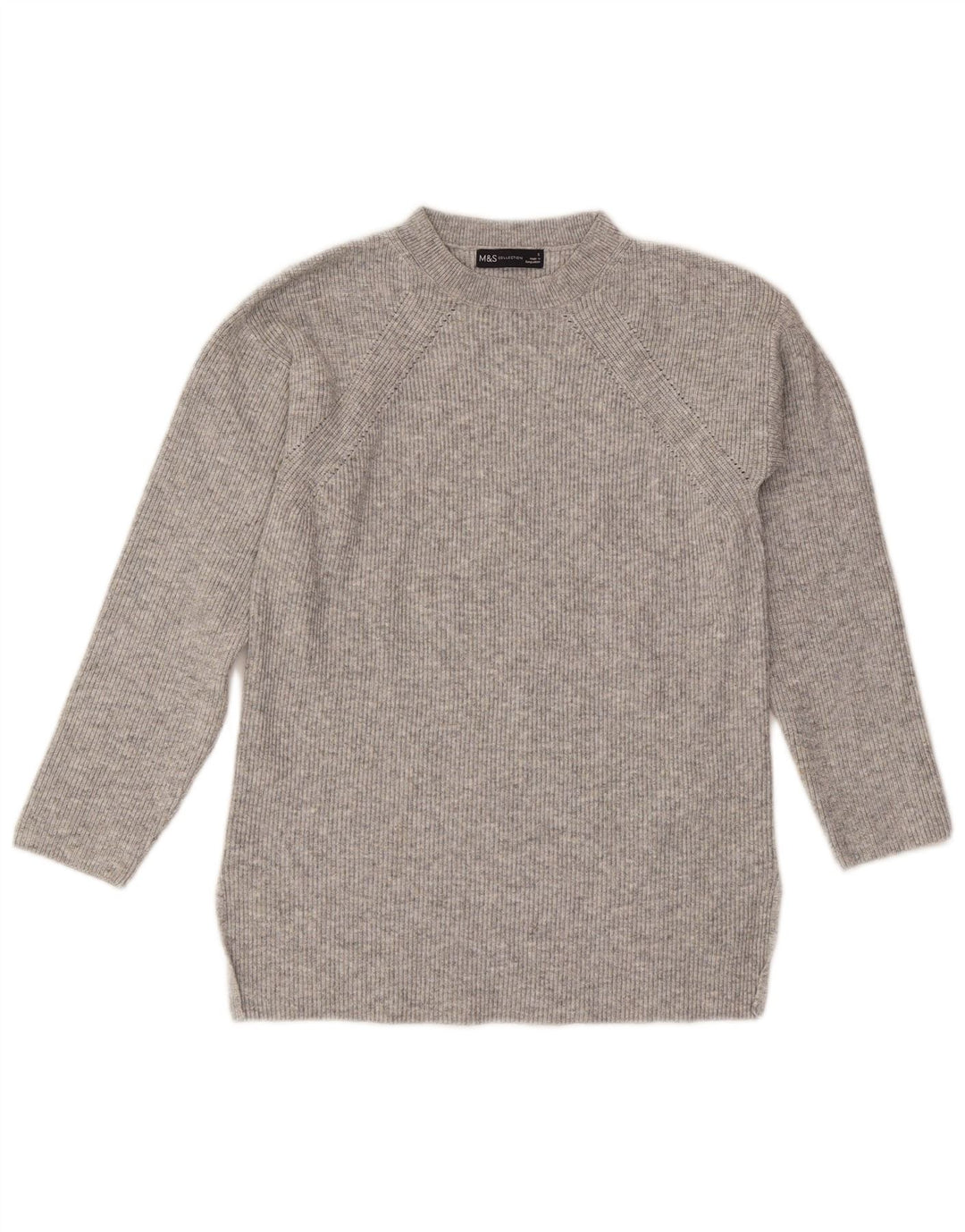 Suéter feminino Marks & Spencer com gola redonda Reino Unido 10 pequeno cinza manchado