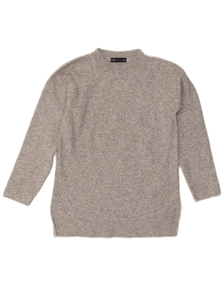 Suéter feminino Marks & Spencer com gola redonda Reino Unido 10 pequeno cinza manchado