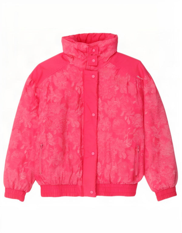 Jaqueta acolchoada superdimensionada feminina vintage IT 46 grande algodão floral rosa