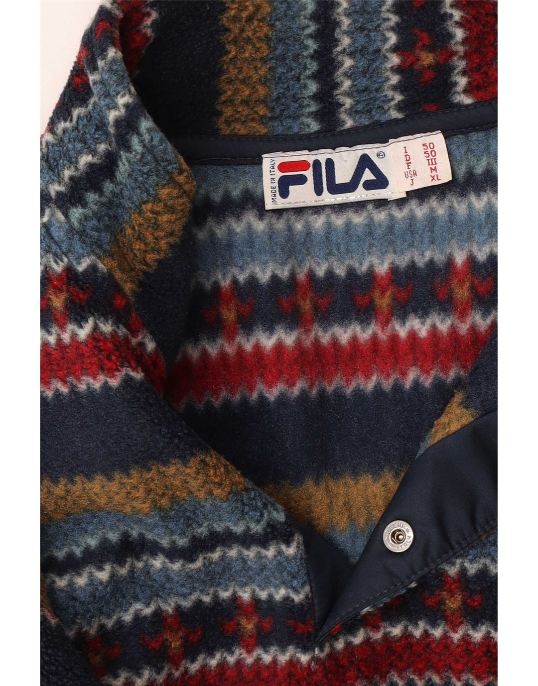 Fila Suéter masculino de lã com gola com botão IT 50 médio multicolorido geométrico
