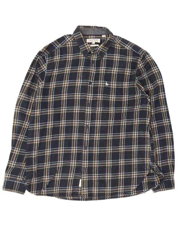 Camisa masculina de flanela Jack Wills Classic Fit XL azul marinho xadrez algodão