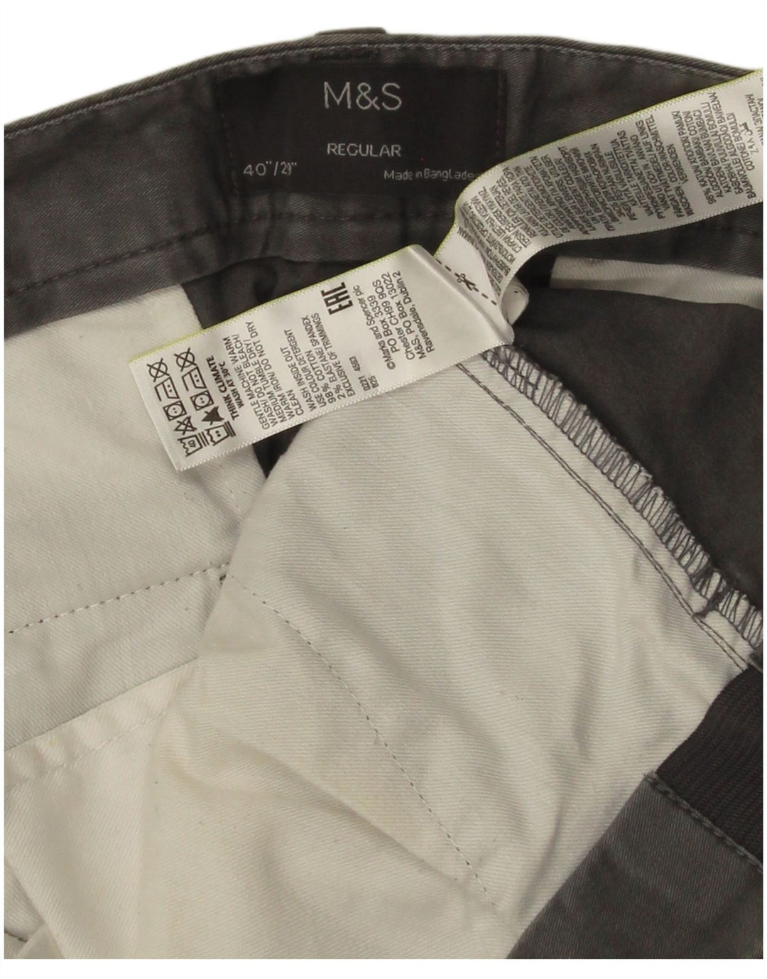 Calça Chino Regular Masculina Marks & Spencer W40 L29 Algodão Cinza
