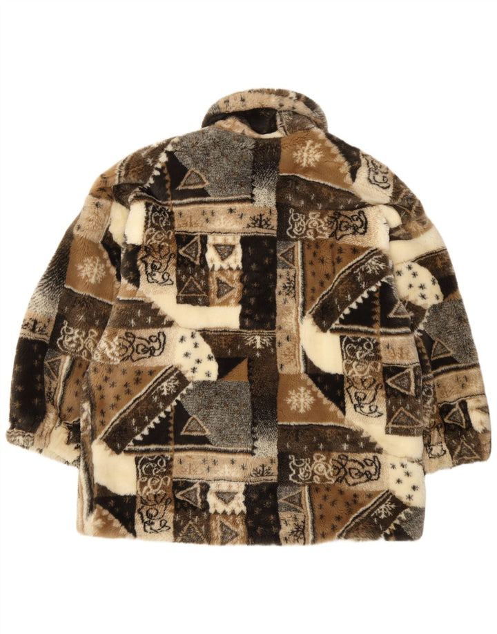 Jaqueta feminina vintage de pele sintética UK 18 XL patchwork bege