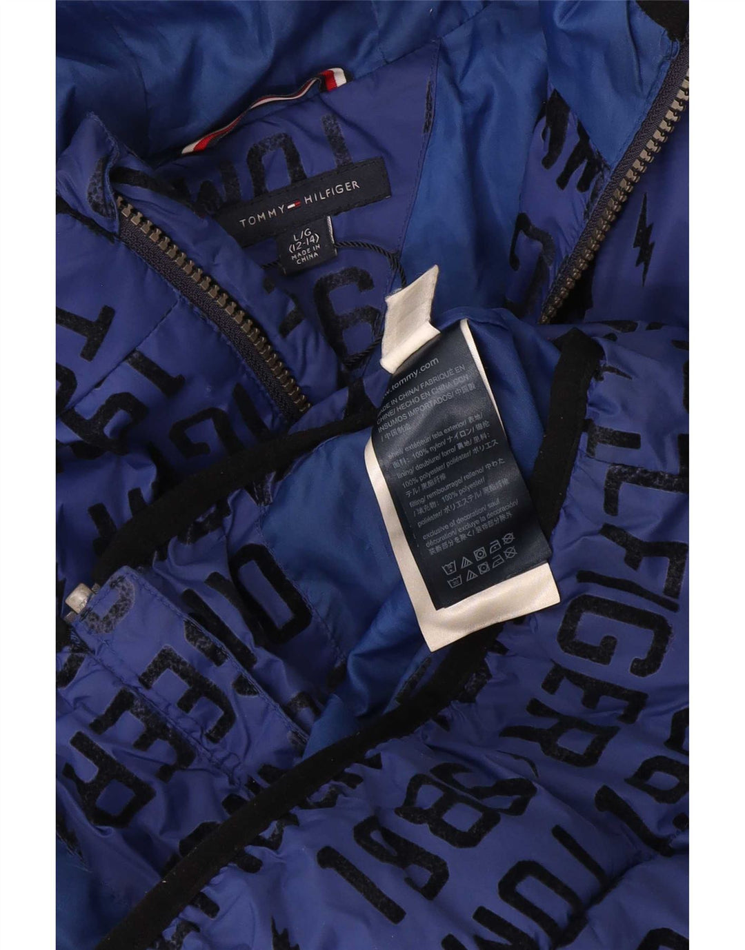 Jaqueta acolchoada gráfica Tommy Hilfiger Boys 12-13 anos grande azul