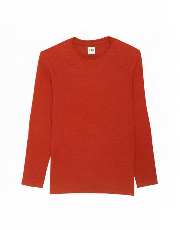 Zara Mens Crew Neck Jumper Sweater Medium Red Cotton
