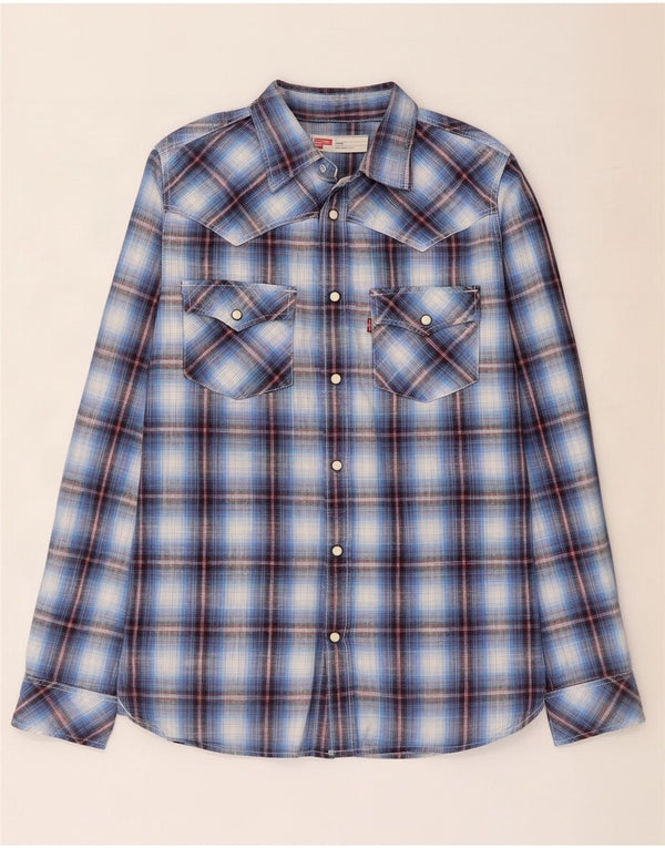 Camisa masculina Levi's Standard Fit pequena azul xadrez de algodão